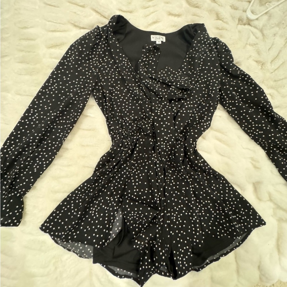 Black polka dot romper size 10